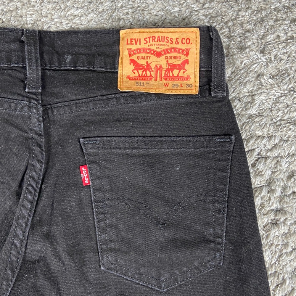 Levis 511 Jeans Mens 29x30 Black Denim Slim Stretch Cotton Blend Casual Pant - Picture 1 of 11
